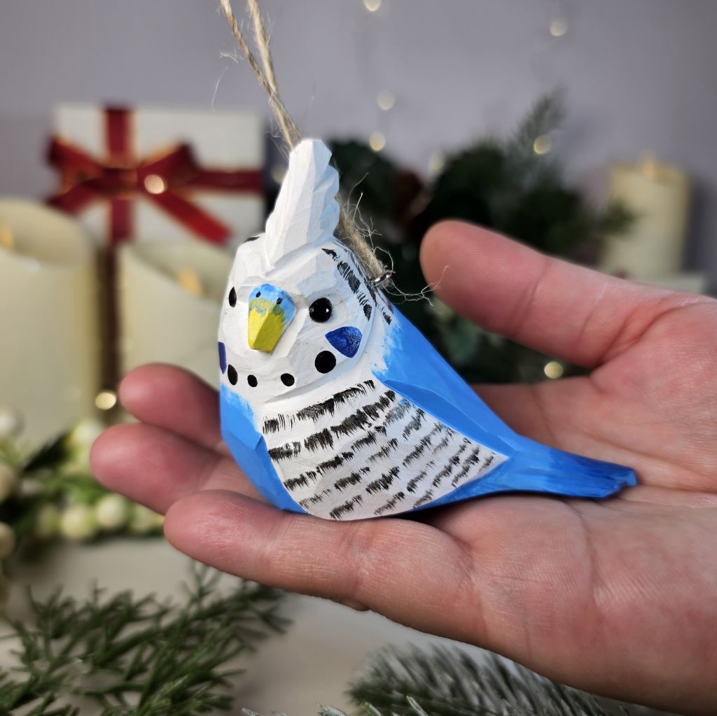 Budgerigar Wooden Hanging Christmas Tree Ornament