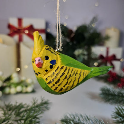 Budgerigar Wooden Hanging Christmas Tree Ornament