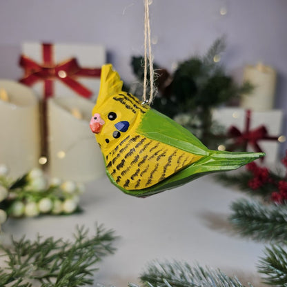 Budgerigar Wooden Hanging Christmas Tree Ornament