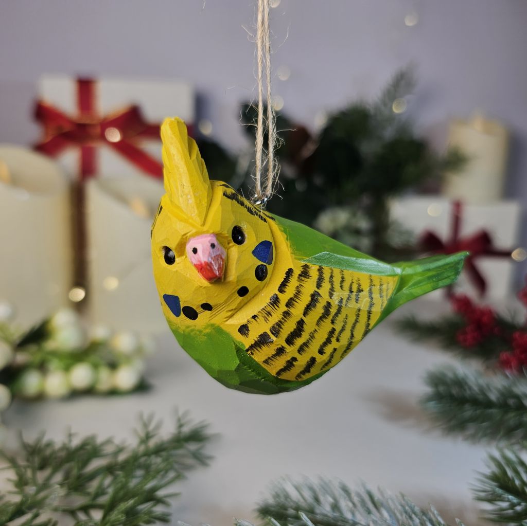 Budgerigar Wooden Hanging Christmas Tree Ornament