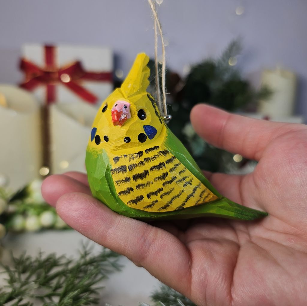 Budgerigar Wooden Hanging Christmas Tree Ornament