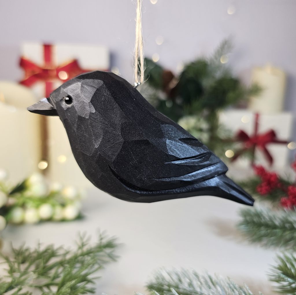 Crow Wooden Hanging Christmas Tree Ornament