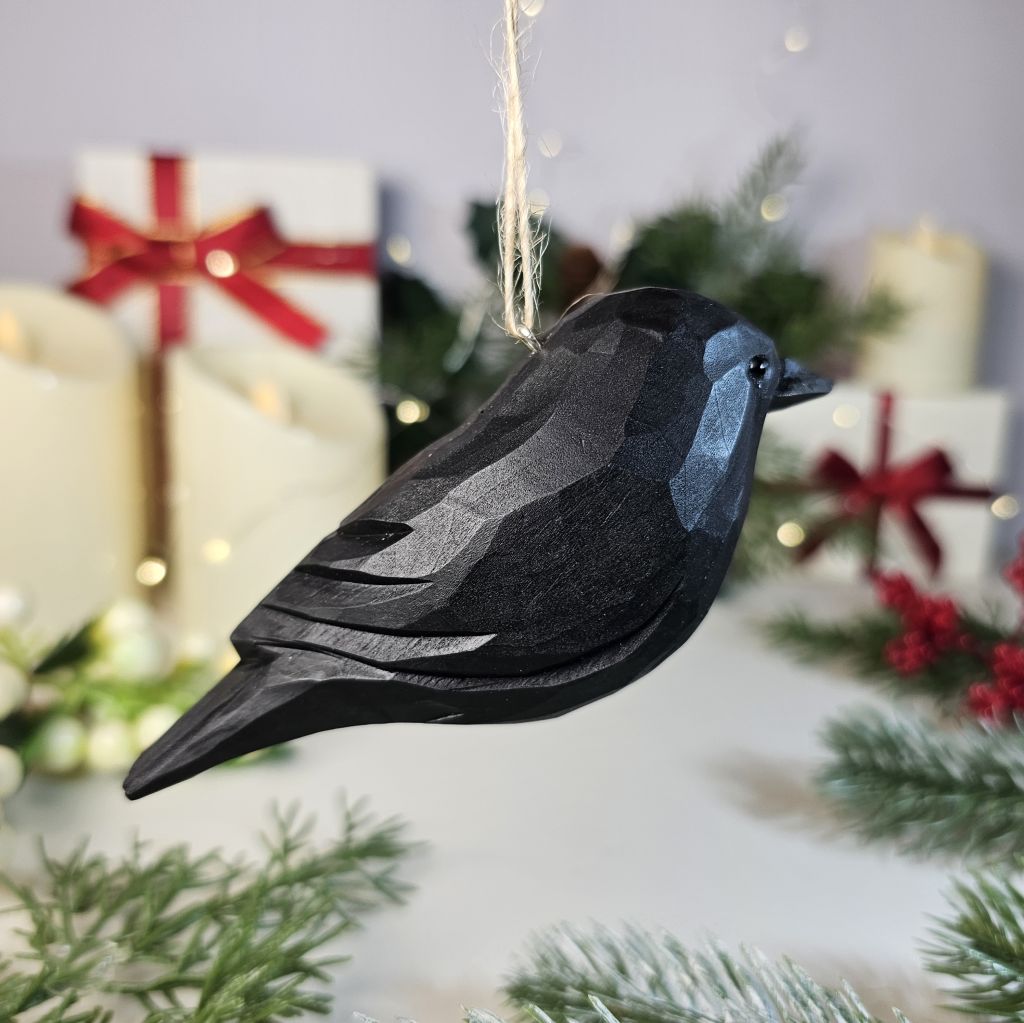 Crow Wooden Hanging Christmas Tree Ornament