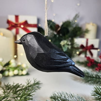 Crow Wooden Hanging Christmas Tree Ornament