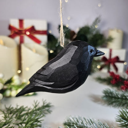 Crow Wooden Hanging Christmas Tree Ornament