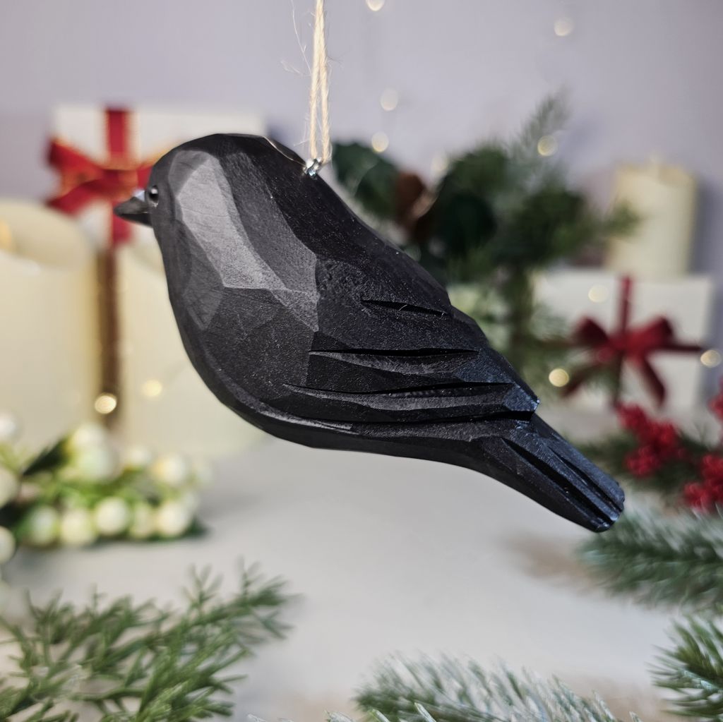 Crow Wooden Hanging Christmas Tree Ornament