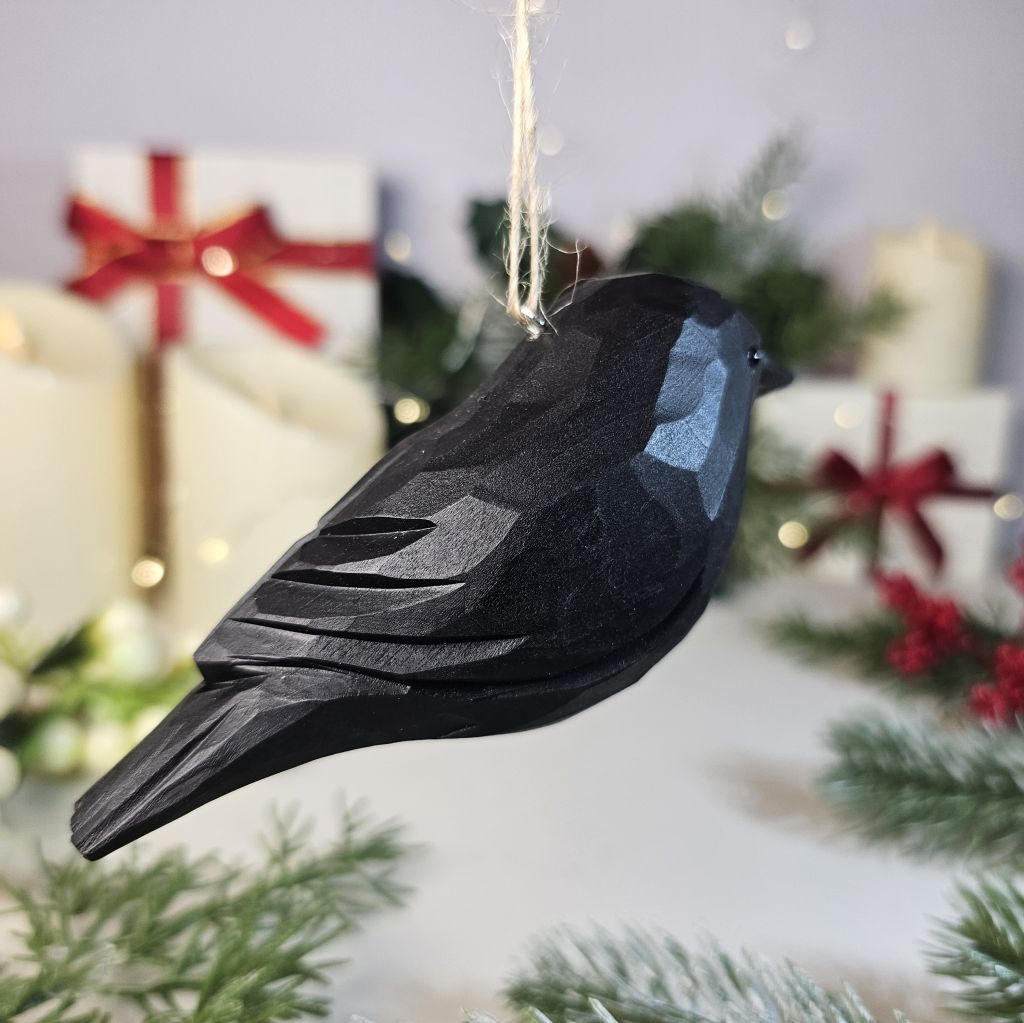 Crow Wooden Hanging Christmas Tree Ornament