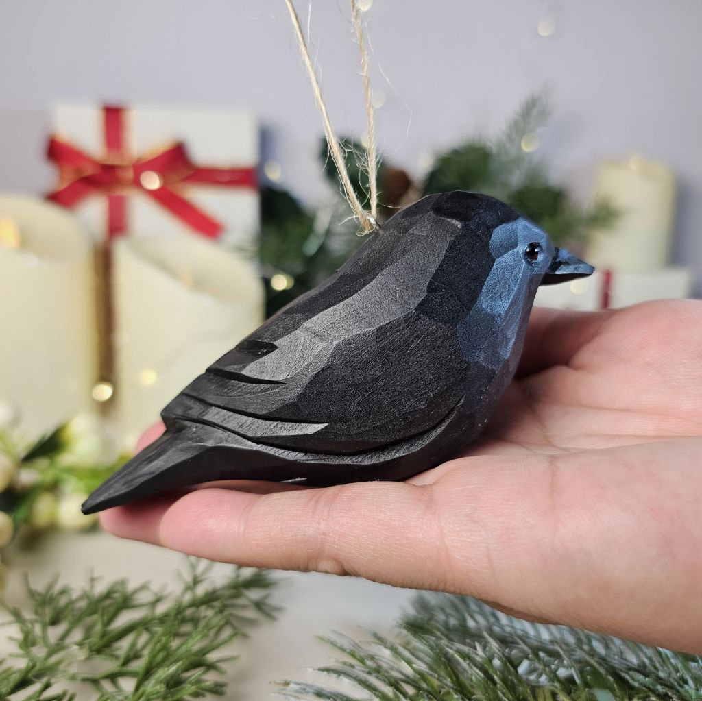 Crow Wooden Hanging Christmas Tree Ornament