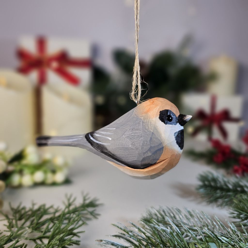 Black-throated Bushtit Wooden Hanging Christmas Tree Ornament