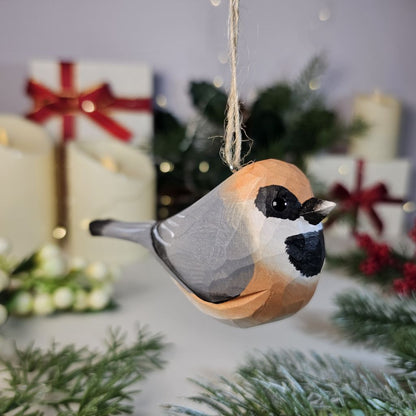 Black-throated Bushtit Wooden Hanging Christmas Tree Ornament