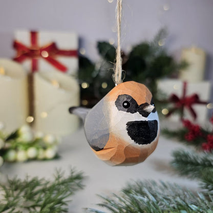 Black-throated Bushtit Wooden Hanging Christmas Tree Ornament