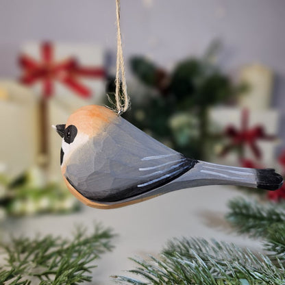 Black-throated Bushtit Wooden Hanging Christmas Tree Ornament