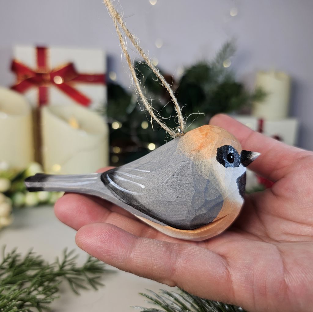 Black-throated Bushtit Wooden Hanging Christmas Tree Ornament