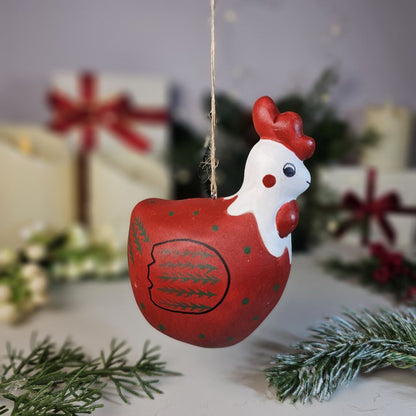 Chicken Wooden Hanging Christmas Tree Ornament