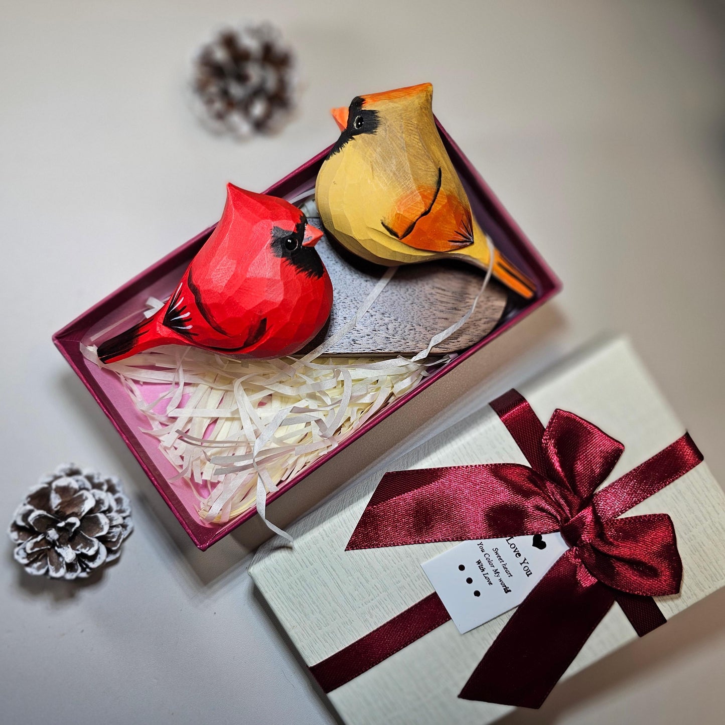 Cardinal Couple Figurine Perfect Holiday or Romantic Gift - Gift Box included