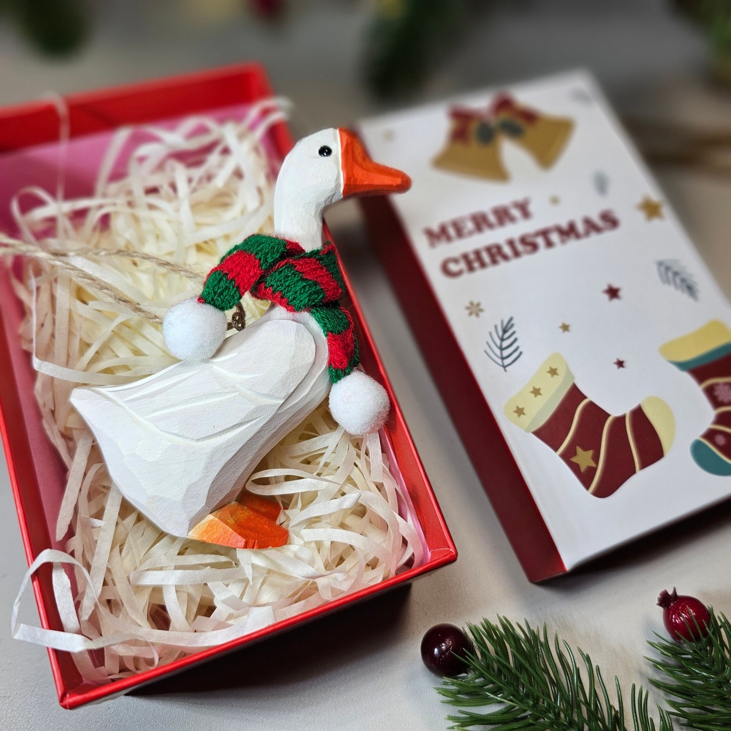 Goose with Scarf Hanging Christmas Tree Ornament – Gift Box Included