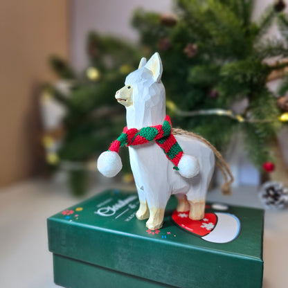 Alpaca with Scarf Hanging Christmas Tree Ornament – Gift Box Included