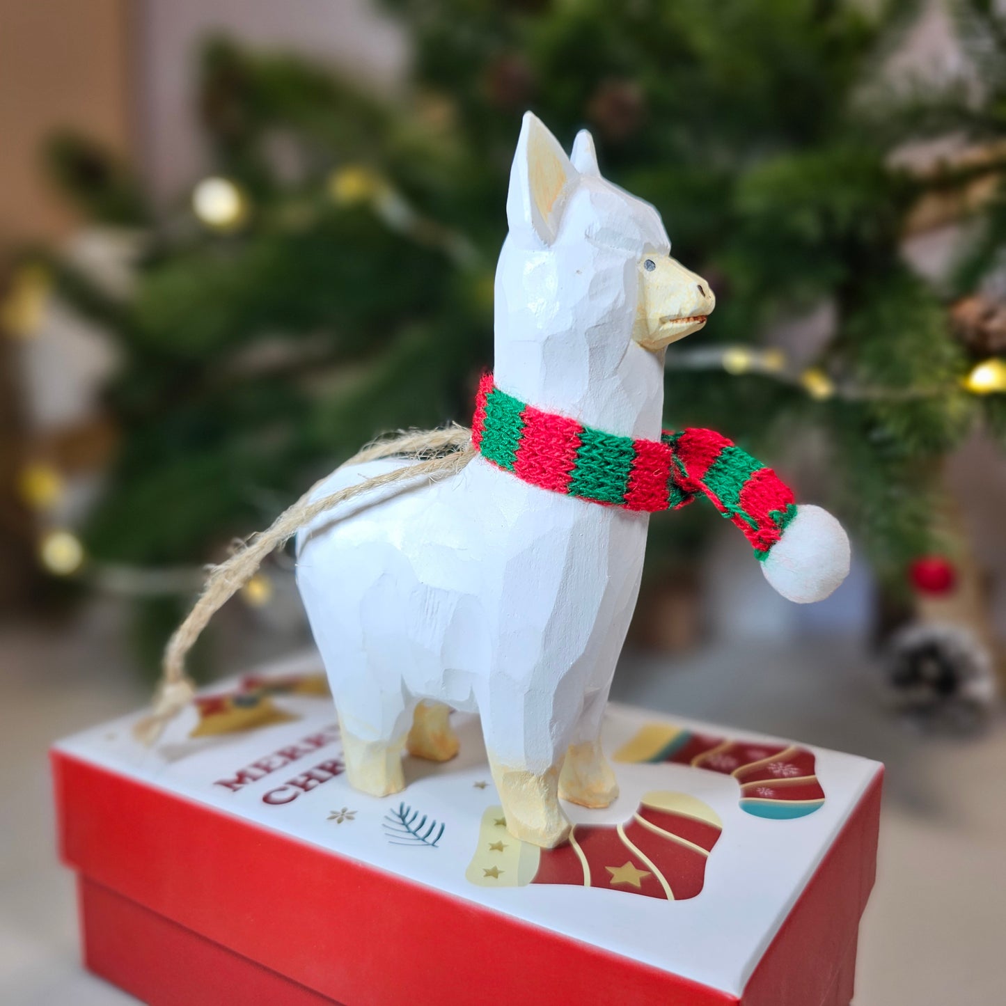 Alpaca with Scarf Hanging Christmas Tree Ornament – Gift Box Included