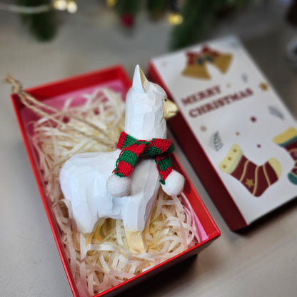 Alpaca with Scarf Hanging Christmas Tree Ornament – Gift Box Included