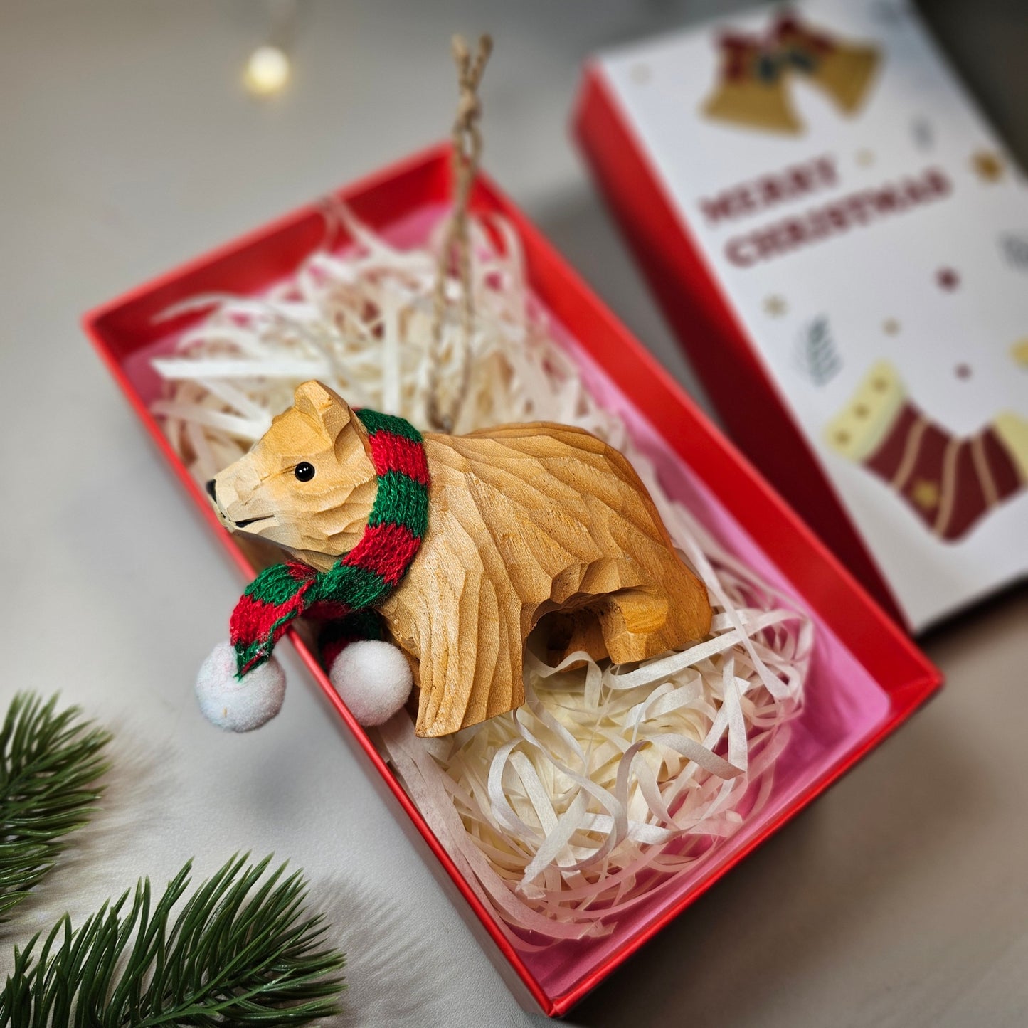 Bear with Scarf Hanging Christmas Tree Ornament – Gift Box Included