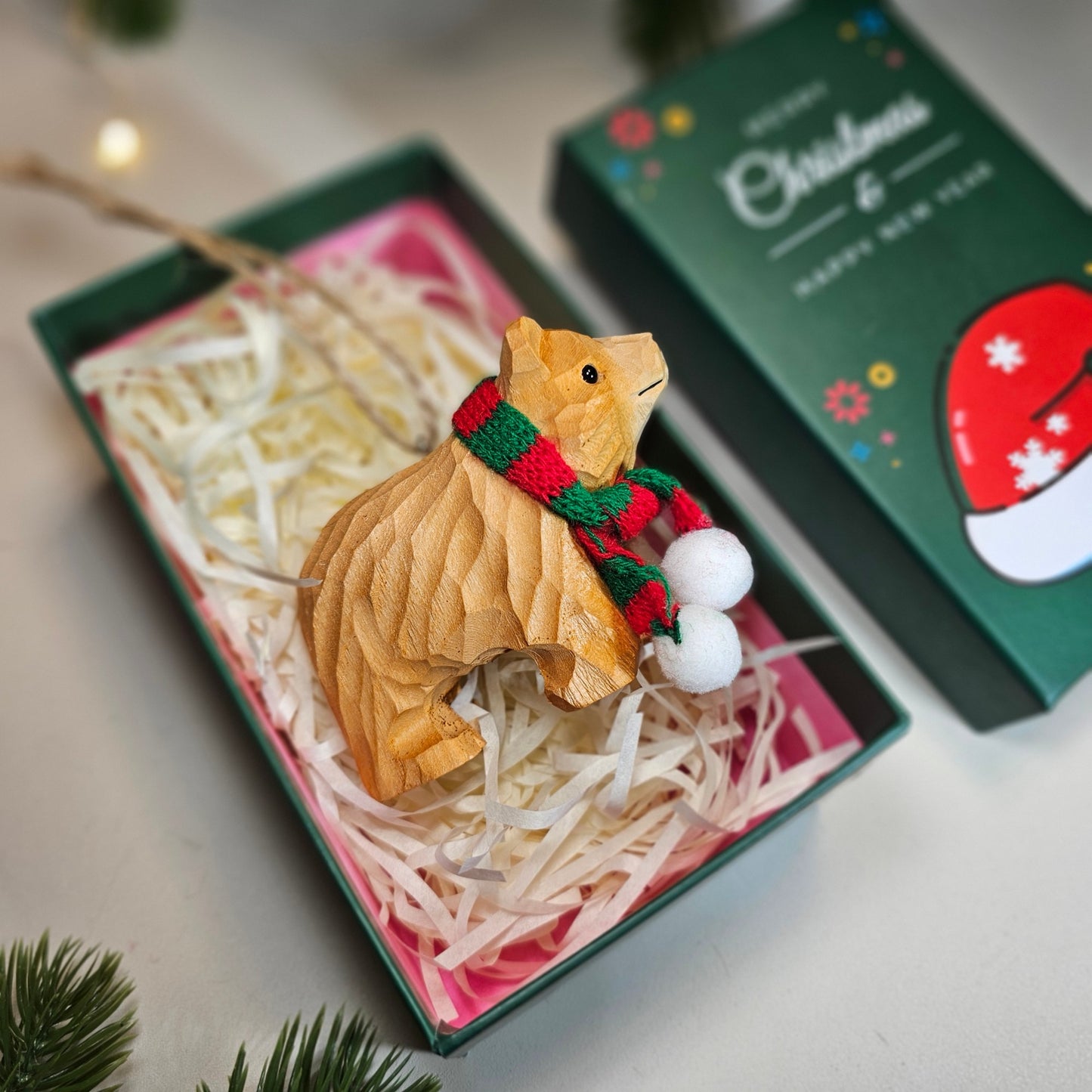 Bear with Scarf Hanging Christmas Tree Ornament – Gift Box Included