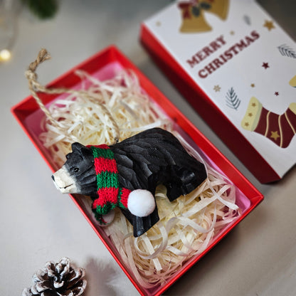 Bear with Scarf Hanging Christmas Tree Ornament – Gift Box Included