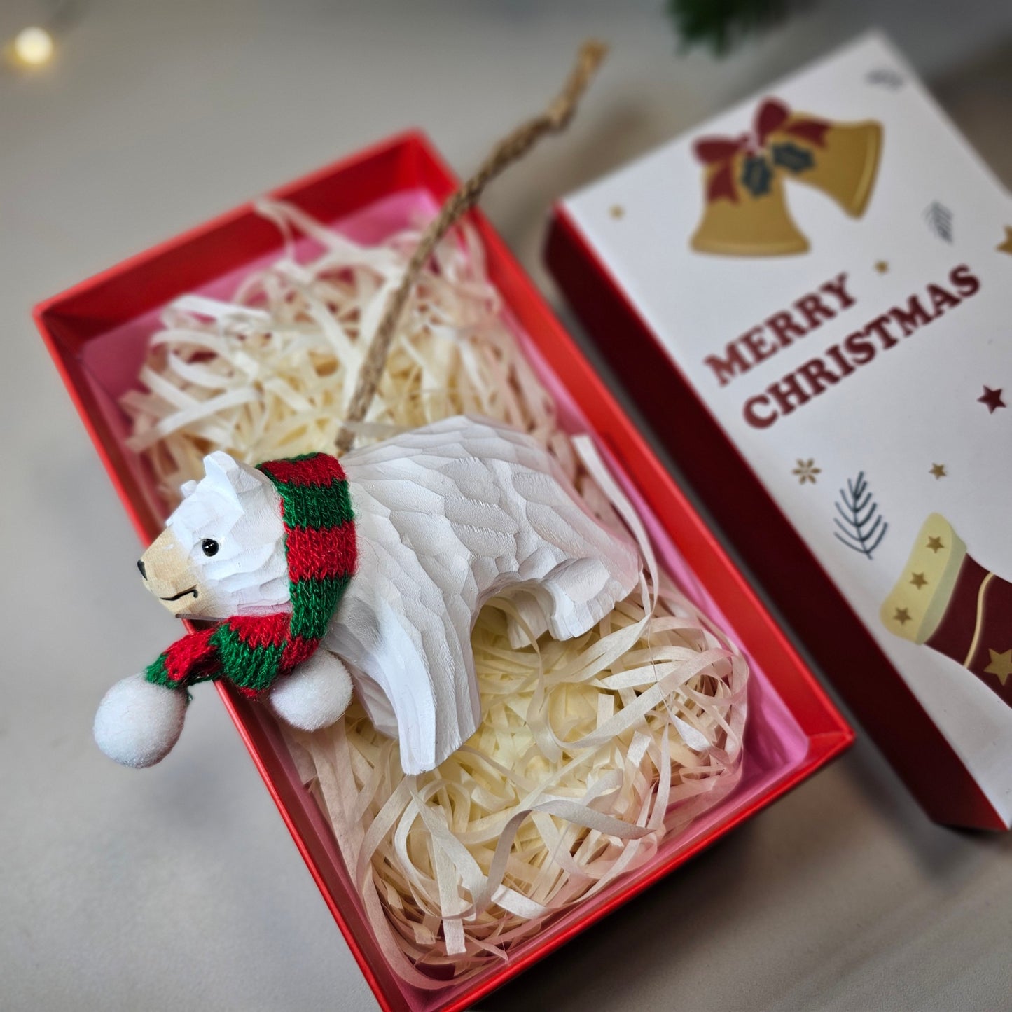 Bear with Scarf Hanging Christmas Tree Ornament – Gift Box Included