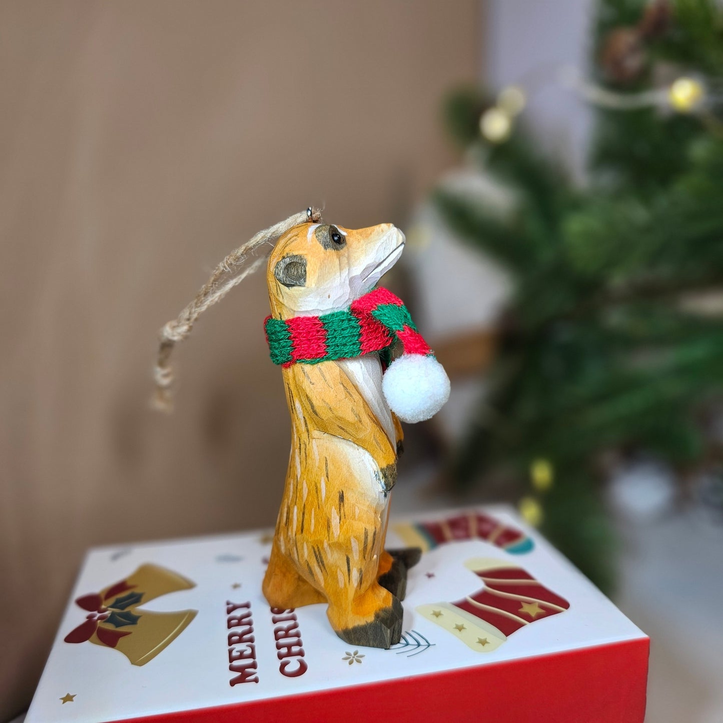 Meerkat with Scarf Hanging Christmas Tree Ornament – Gift Box Included