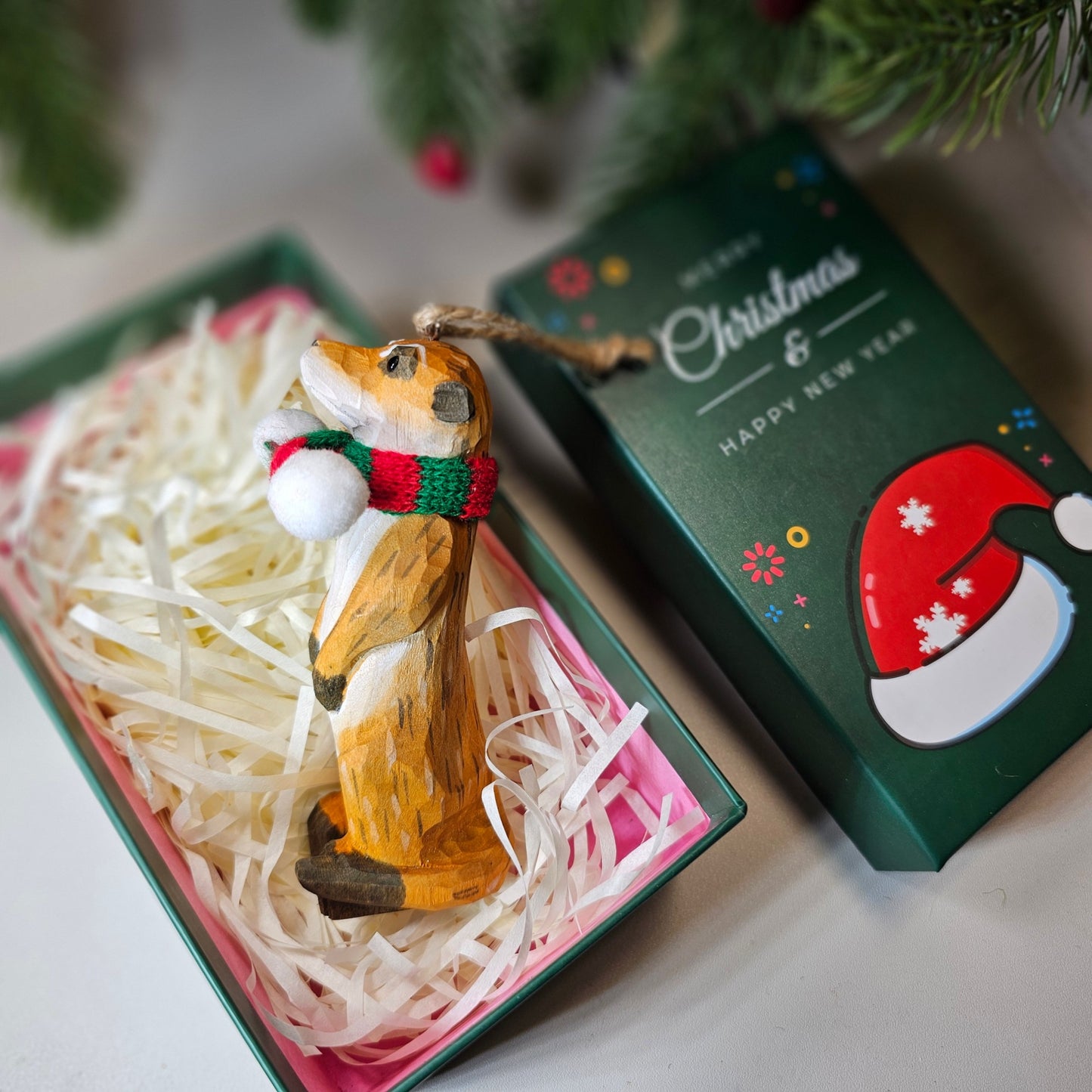 Meerkat with Scarf Hanging Christmas Tree Ornament – Gift Box Included