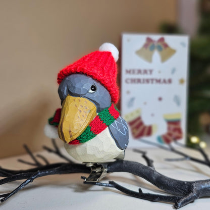 Shoebill Wooden Clip-On Christmas Tree Ornaments – Includes Mini Hat, Scarf & Gift Box