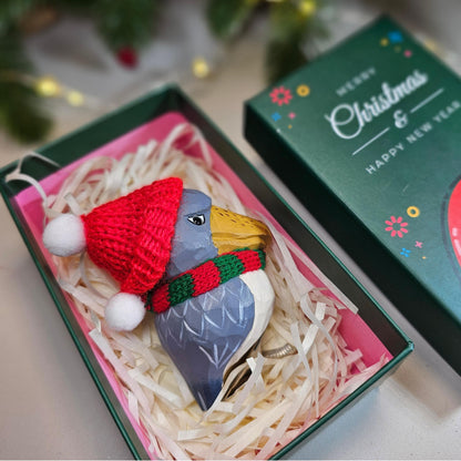 Shoebill Wooden Clip-On Christmas Tree Ornaments – Includes Mini Hat, Scarf & Gift Box