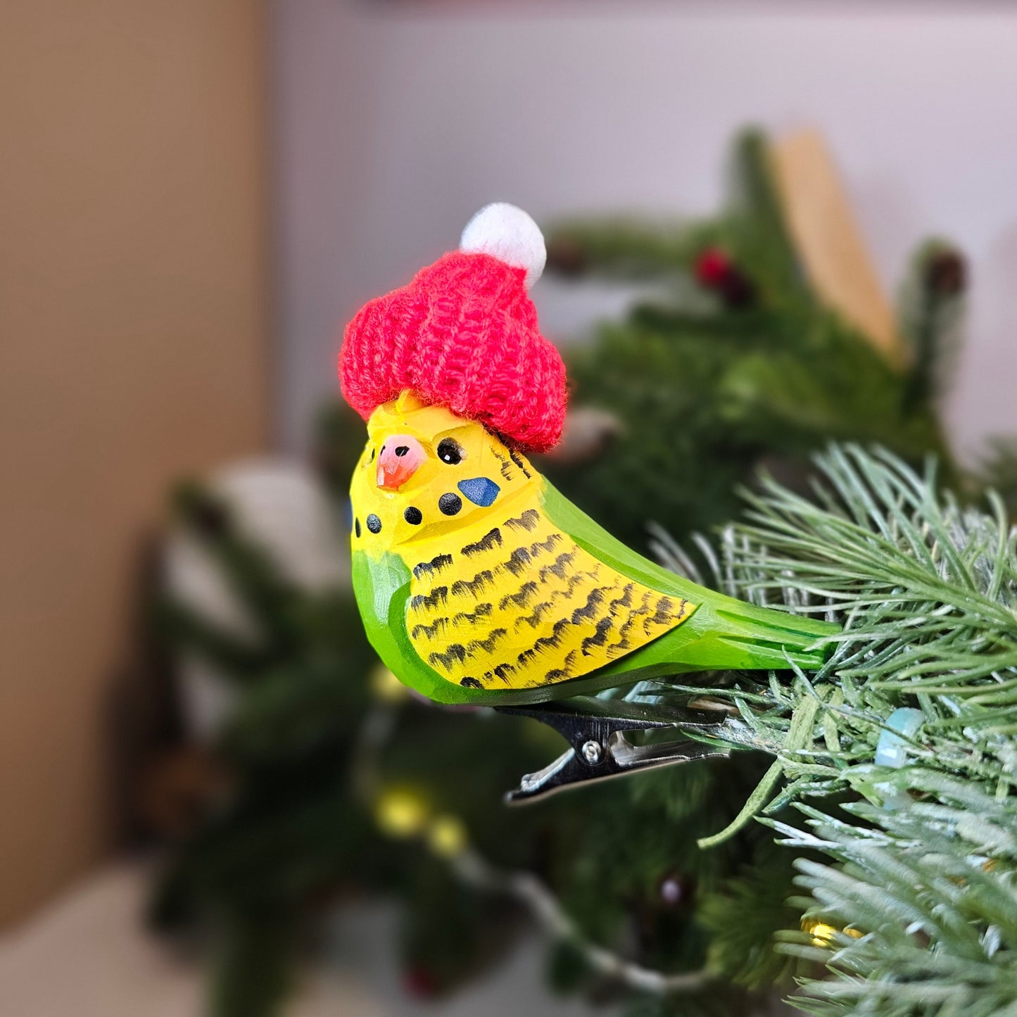 Budgerigar with Mini Hat Hanging Christmas Tree Ornament – Gift Box Included