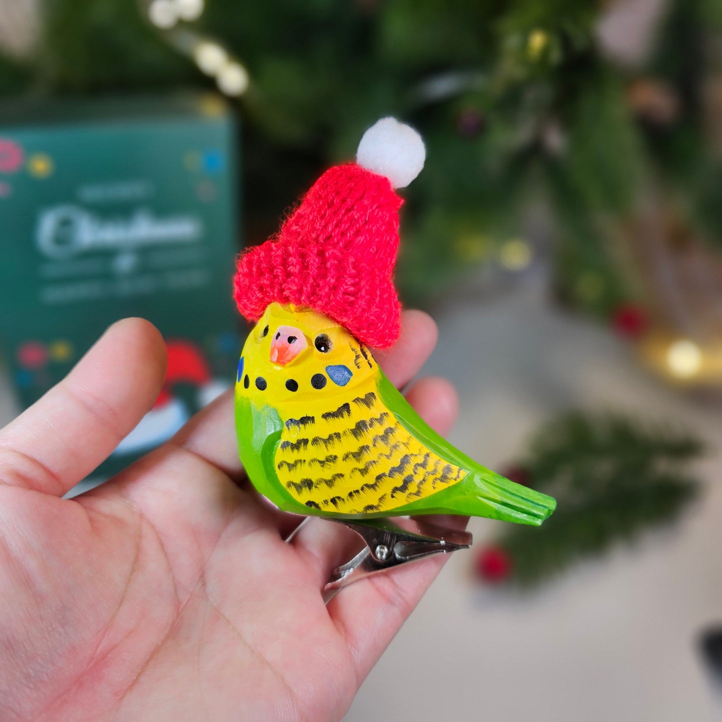 Budgerigar with Mini Hat Hanging Christmas Tree Ornament – Gift Box Included