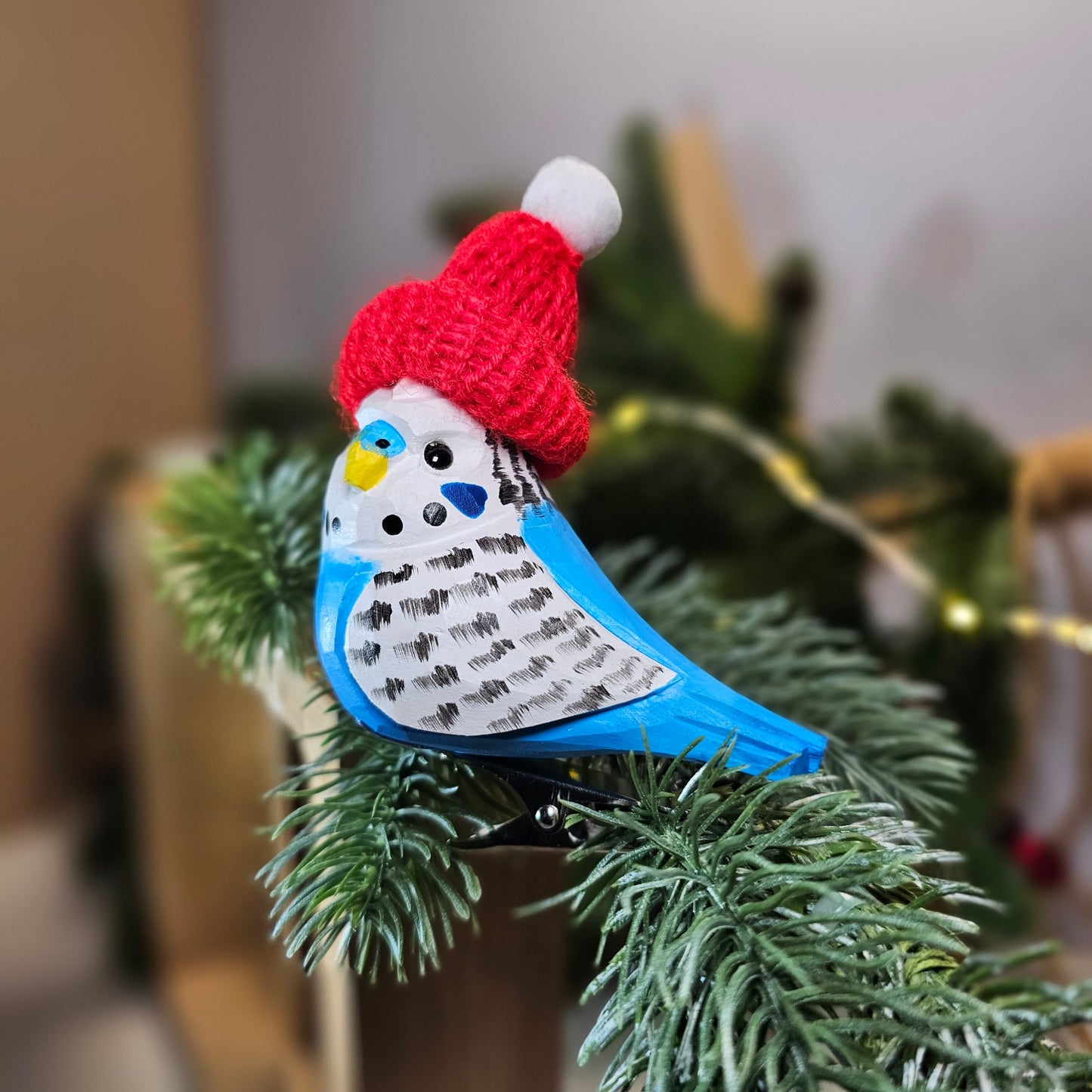 Budgerigar with Mini Hat Hanging Christmas Tree Ornament – Gift Box Included