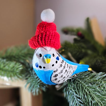 Budgerigar with Mini Hat Hanging Christmas Tree Ornament – Gift Box Included