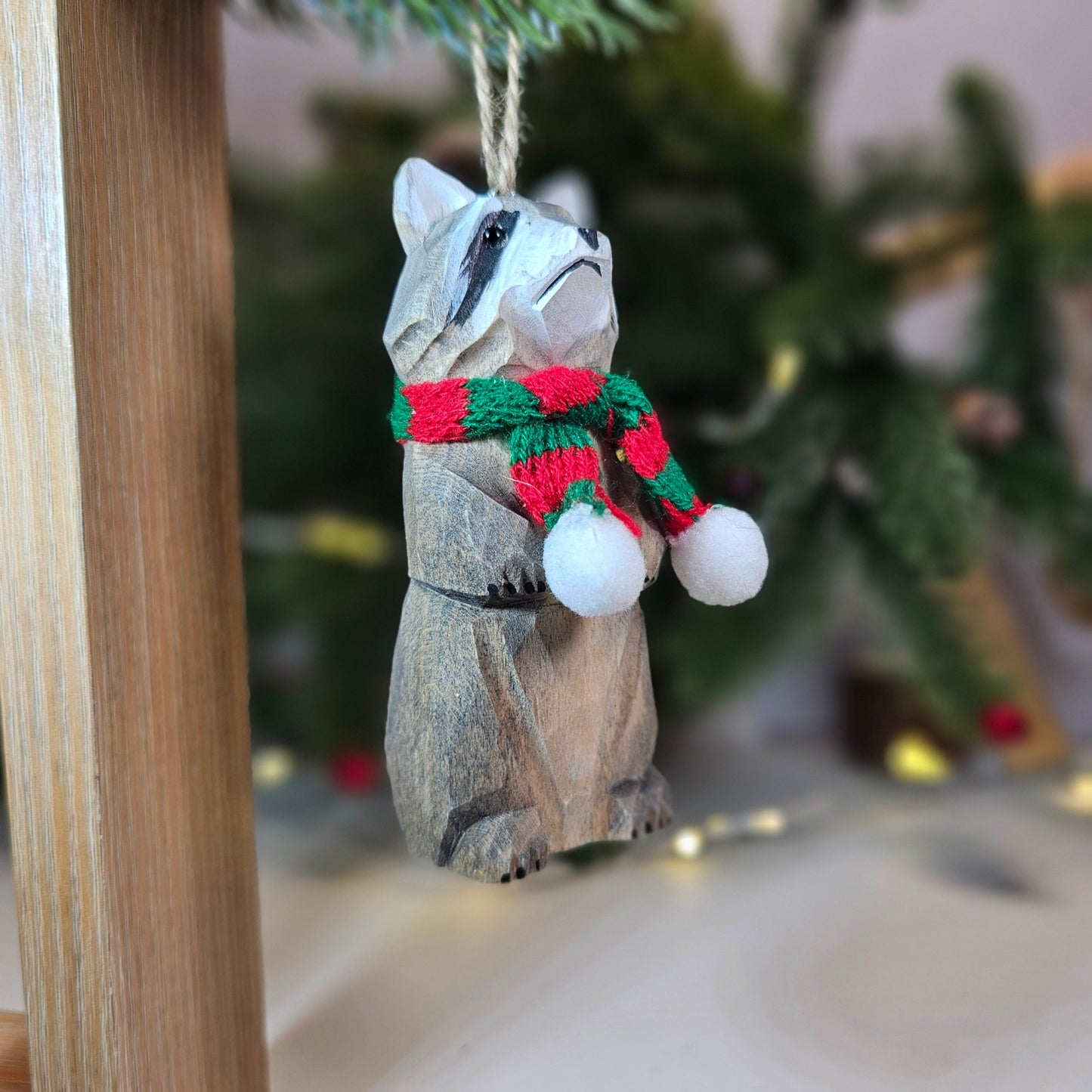 Raccoon with Scarf Hanging Christmas Tree Ornament – Gift Box Included