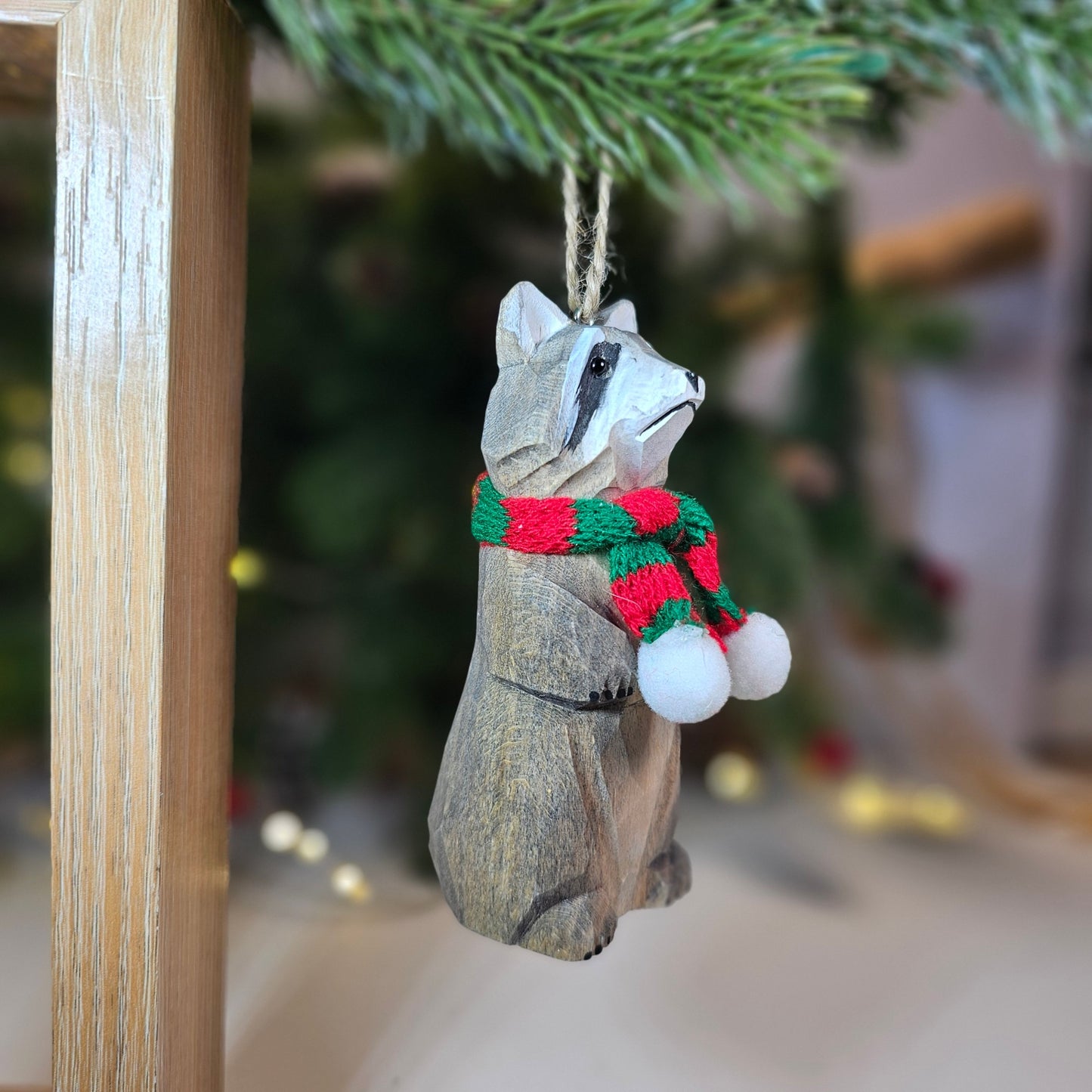 Raccoon with Scarf Hanging Christmas Tree Ornament – Gift Box Included