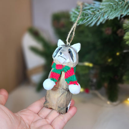 Raccoon with Scarf Hanging Christmas Tree Ornament – Gift Box Included