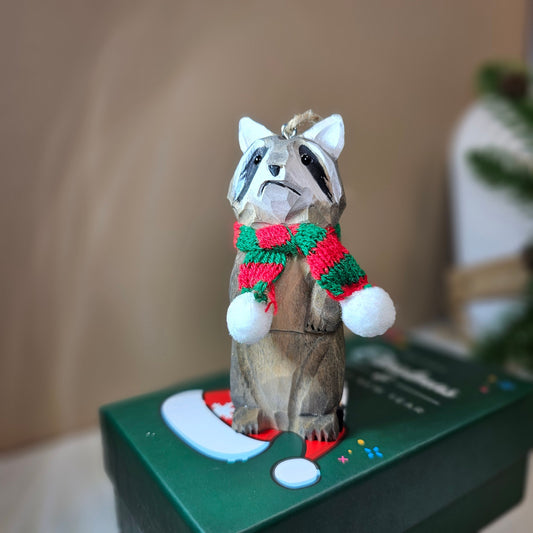 Raccoon with Scarf Hanging Christmas Tree Ornament – Gift Box Included