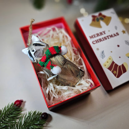 Raccoon with Scarf Hanging Christmas Tree Ornament – Gift Box Included