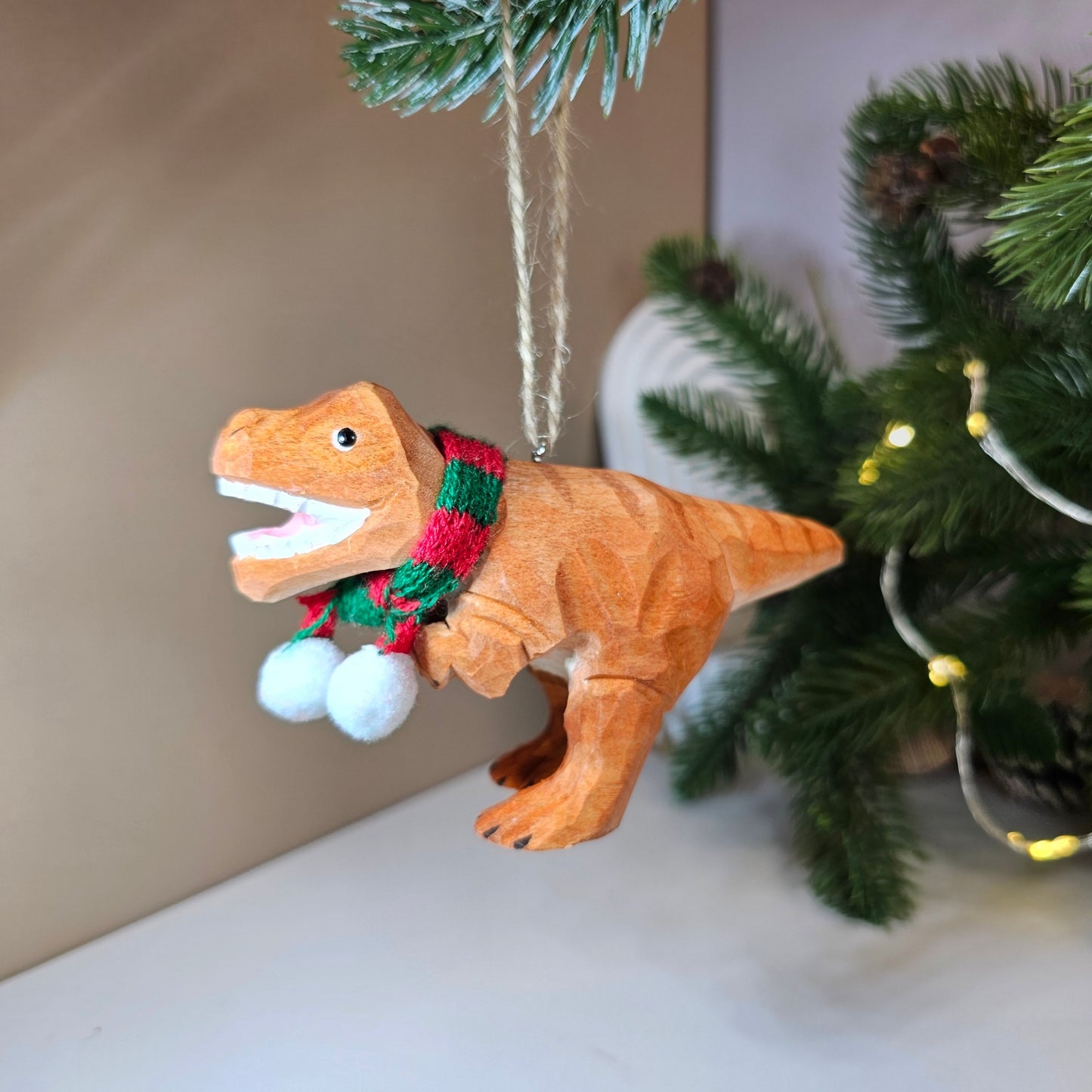 Tyrannosaurus Rex with Scarf Hanging Christmas Tree Ornament – Gift Box Included