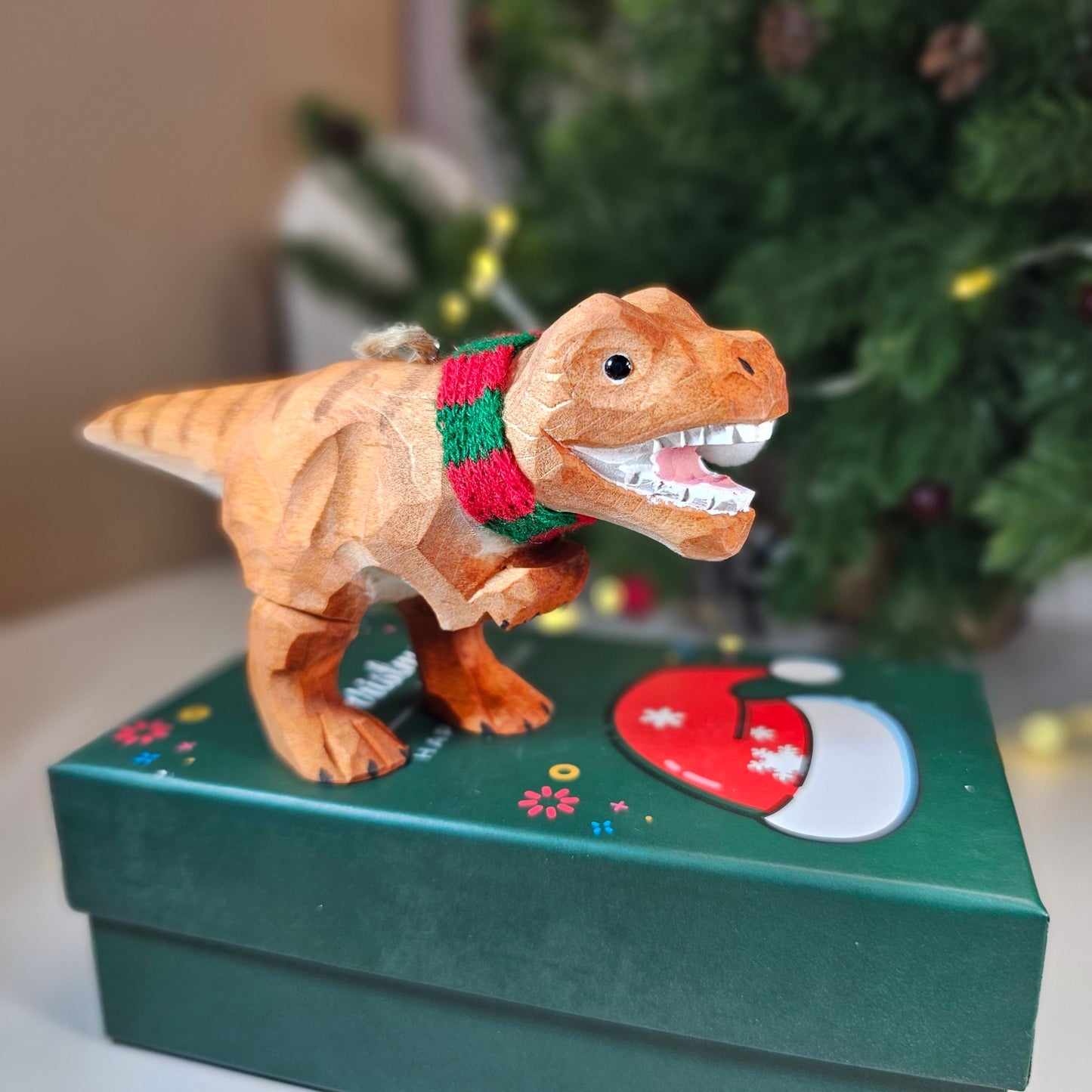 Tyrannosaurus Rex with Scarf Hanging Christmas Tree Ornament – Gift Box Included