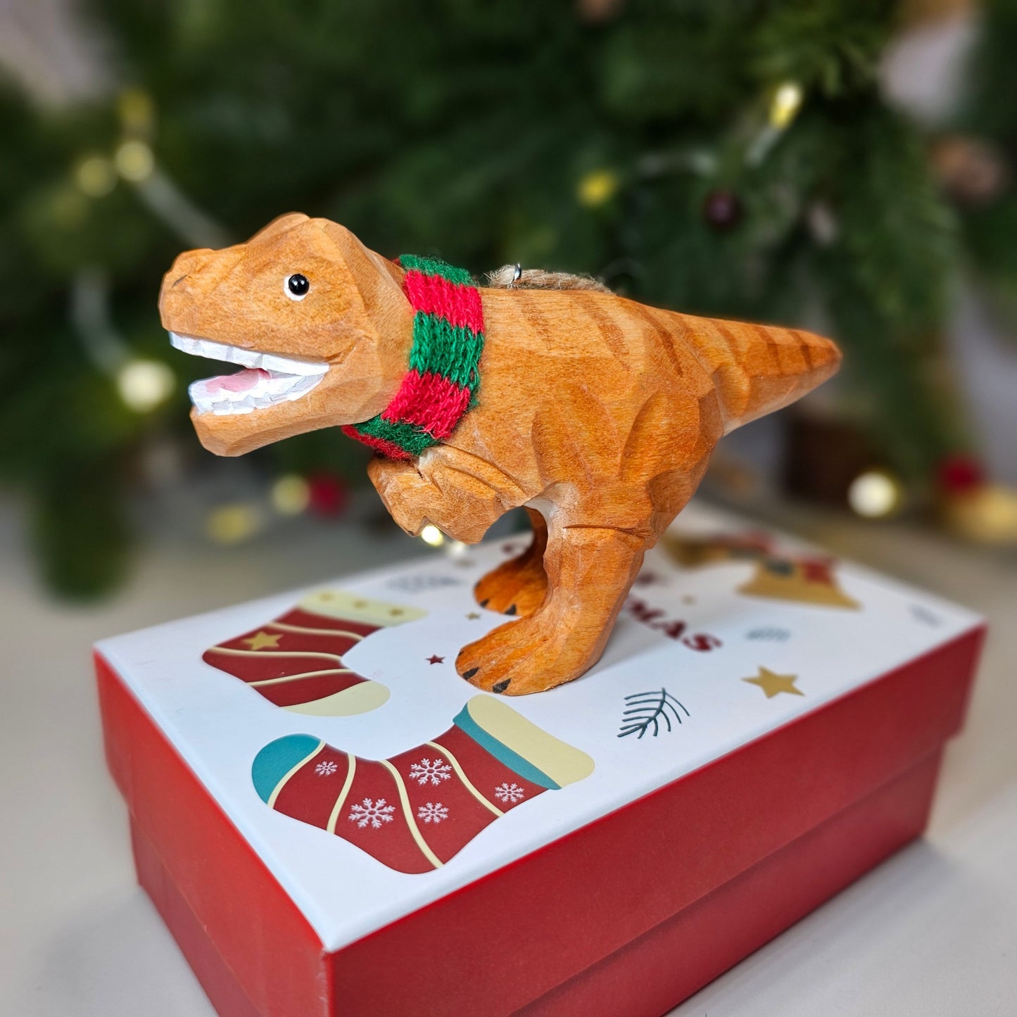 Tyrannosaurus Rex with Scarf Hanging Christmas Tree Ornament – Gift Box Included