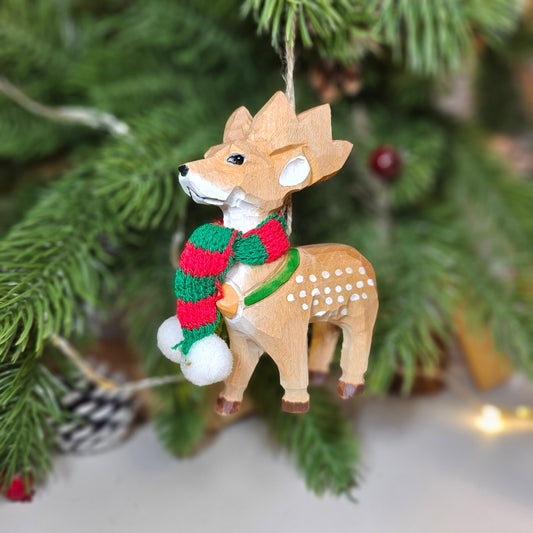 Deer with Scarf Hanging Christmas Tree Ornament – Gift Box Included