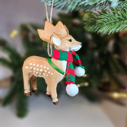 Deer with Scarf Hanging Christmas Tree Ornament – Gift Box Included