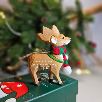 Deer with Scarf Hanging Christmas Tree Ornament – Gift Box Included