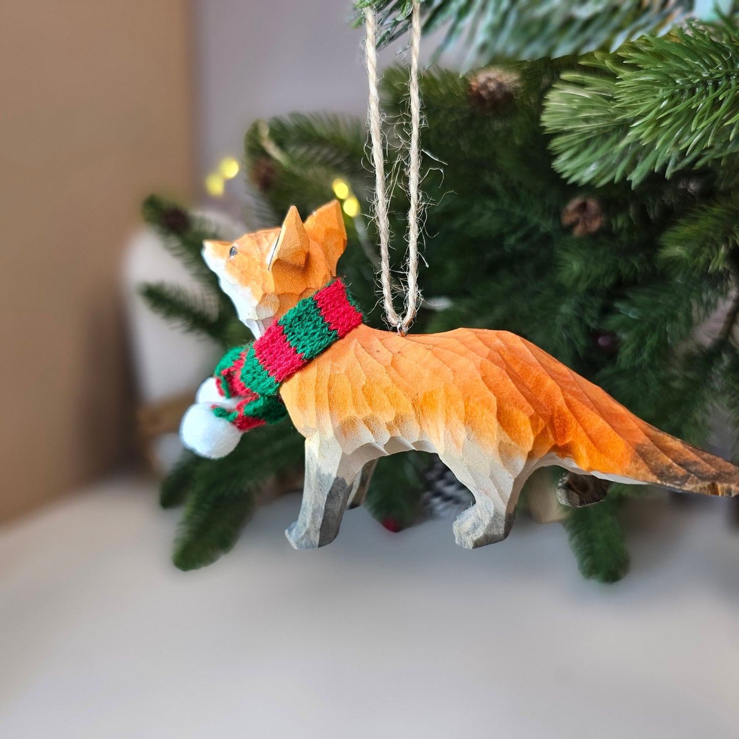 Fox with Scarf Hanging Christmas Tree Ornament – Gift Box Included