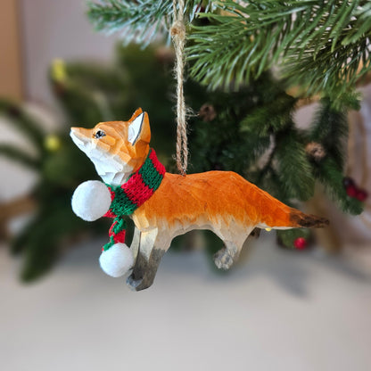 Fox with Scarf Hanging Christmas Tree Ornament – Gift Box Included