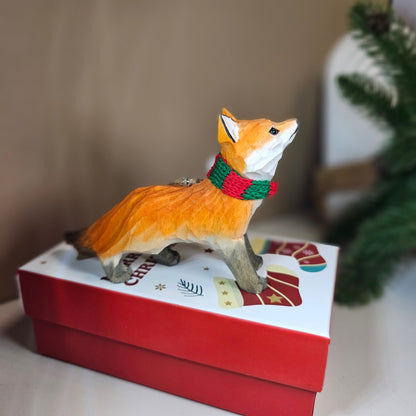 Fox with Scarf Hanging Christmas Tree Ornament – Gift Box Included