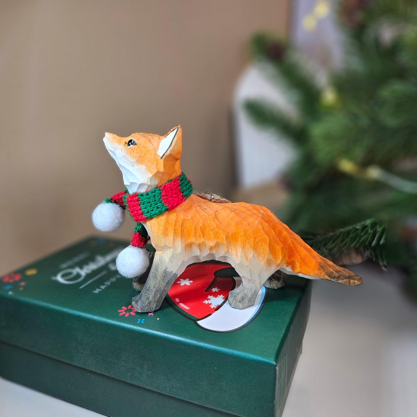 Fox with Scarf Hanging Christmas Tree Ornament – Gift Box Included